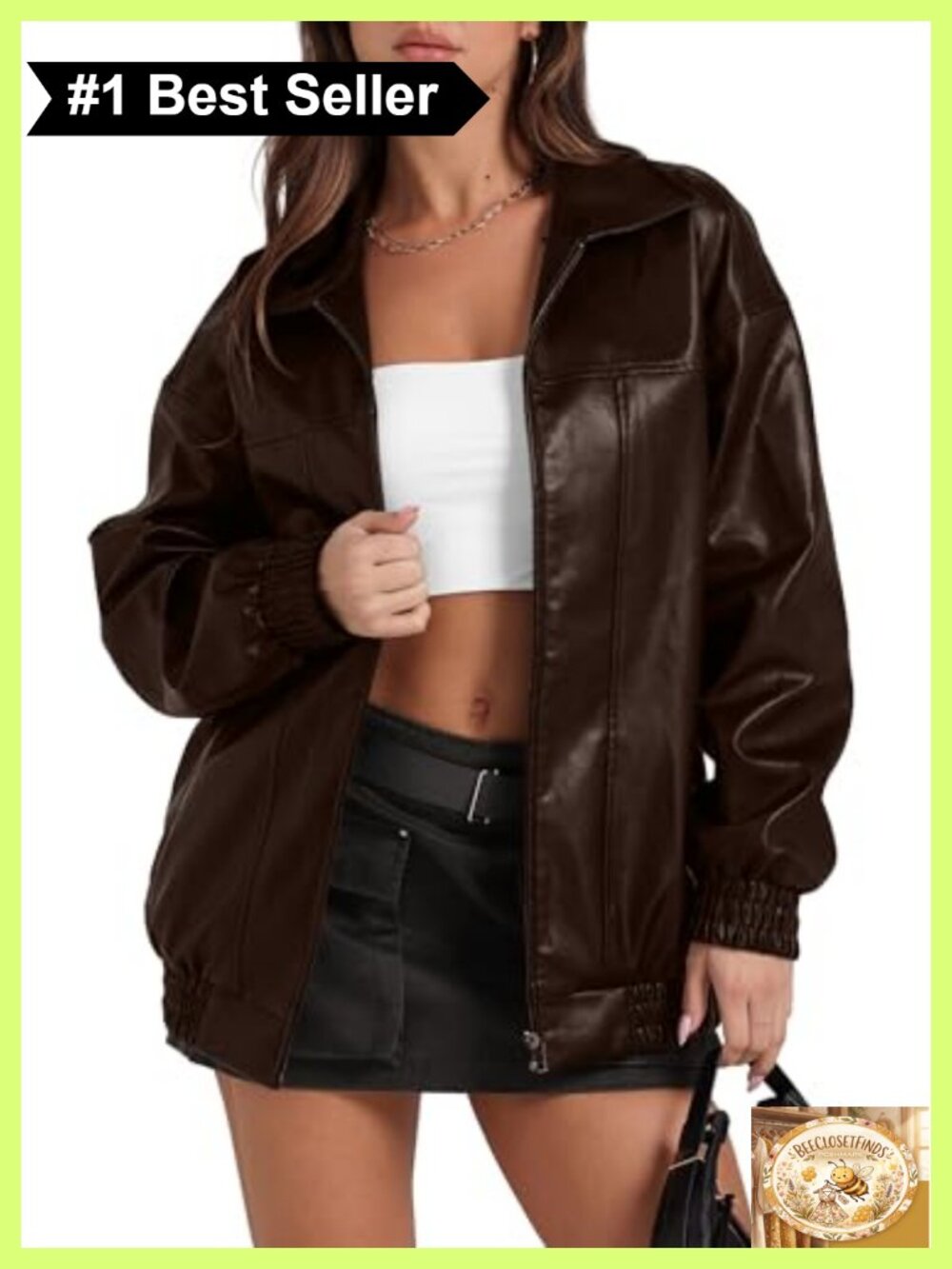 Faux Leather Oversized Moto Bomber Jacket